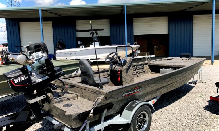 Gator-Tail Center Console Duck Boat 1860 Extreme Series with GatorTail 40XD Surface Drive Mud Motor GT18 6886 Rear View